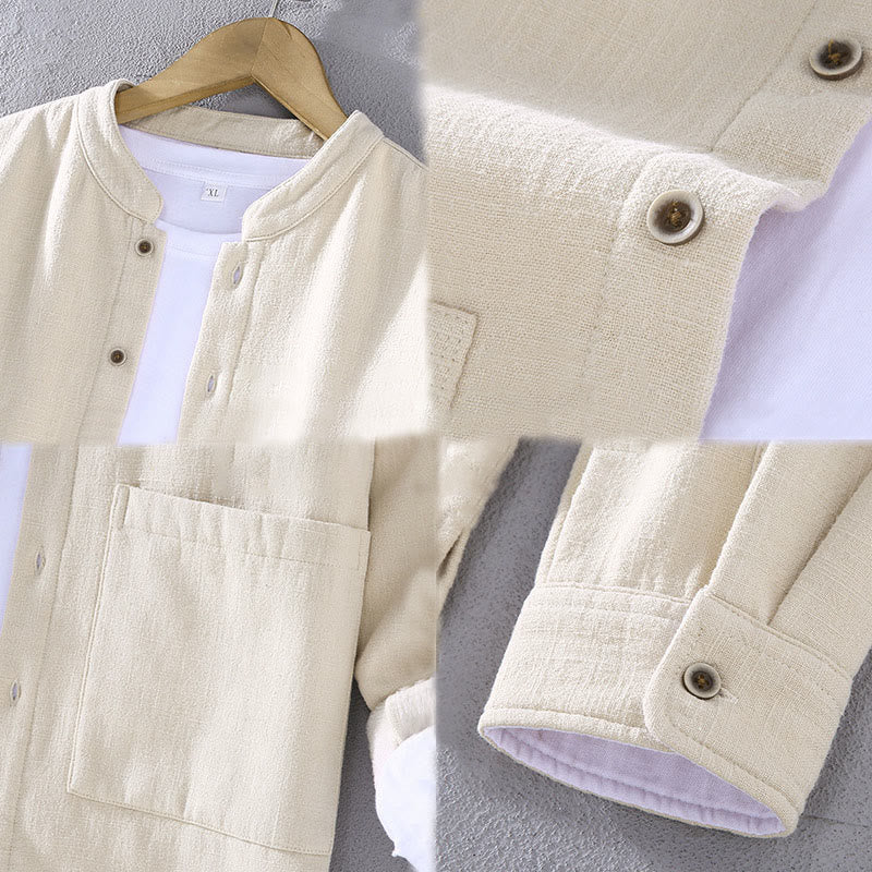 Chaqueta térmica de algodón ramio con forro polar y manga larga con cuello alto y bolsillos de Buddha Stones para hombre - image 15