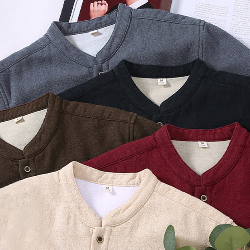 Chaqueta térmica de algodón ramio con forro polar y manga larga con cuello alto y bolsillos de Buddha Stones para hombre - image 18