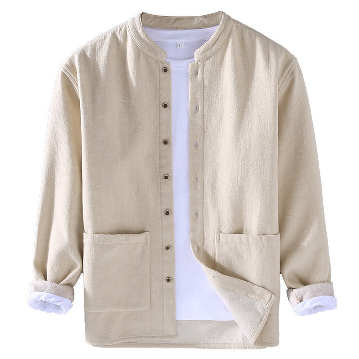 Chaqueta térmica de ramio con cuello alto, manga larga, forrada de felpa y bolsillos para hombre de Buddha Stones. - image 16