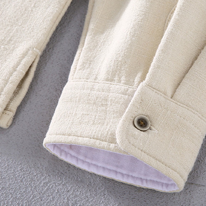 Chaqueta térmica de manga larga con cuello alto, forrada de felpa y de ramio-algodón con bolsillos para hombre de Buddha Stones. - image 10