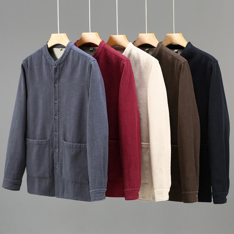 Chaqueta térmica de algodón ramio con forro polar y manga larga con cuello alto y bolsillos de Buddha Stones para hombre - image 17
