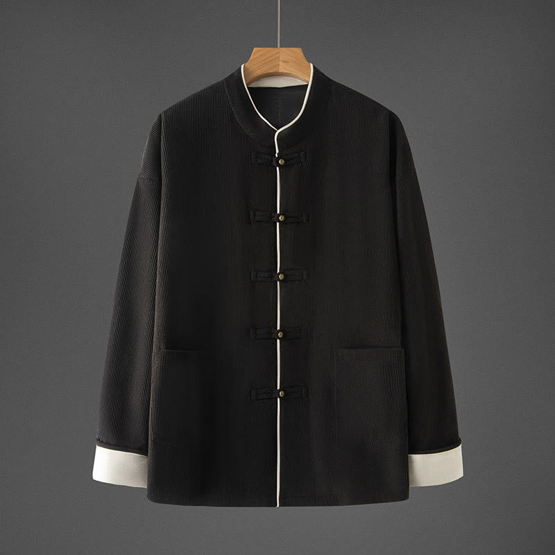 Chaqueta de algodón de manga larga con cuello mandarín y botones de rana para hombre de Buddha Stones, traje Tang con bolsillos - Negro - US/UK/AU46, EU56 (5XL) - image 10