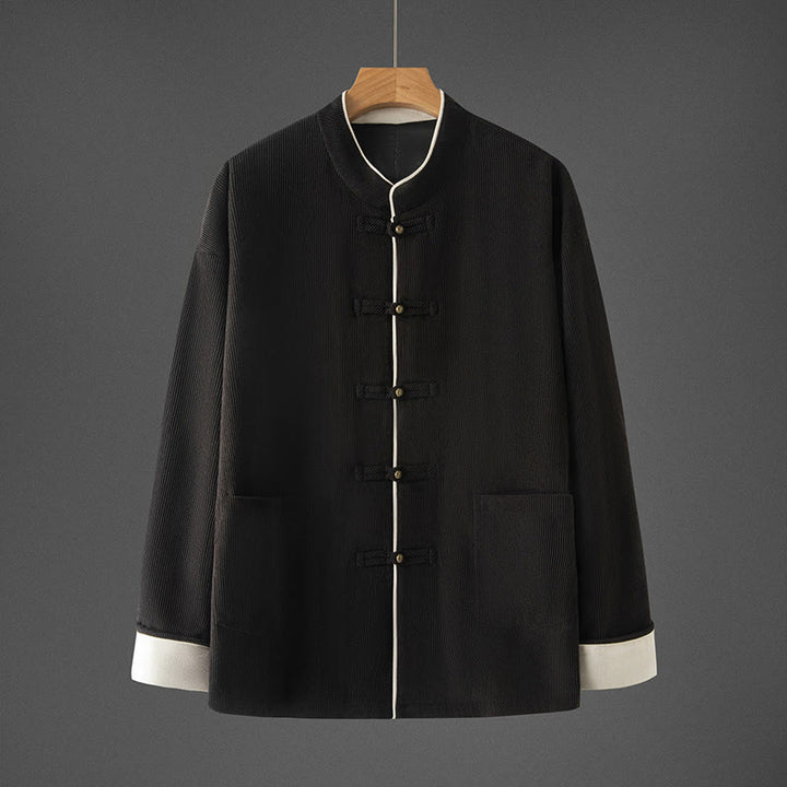 Chaqueta de algodón de manga larga con cuello mandarín y botones de rana para hombre de Buddha Stones, traje Tang con bolsillos - Negro - US/UK/AU46, EU56 (5XL) - image 10
