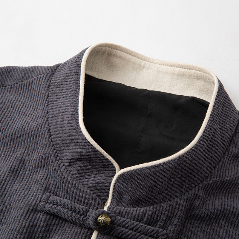 Chaqueta de algodón de manga larga con cuello mandarín y botones de rana para hombre de Buddha Stones, traje Tang con bolsillos - image 2