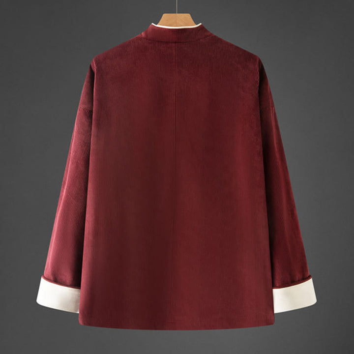 Chaqueta de algodón de manga larga con cuello mandarín y botones de rana para hombre de Buddha Stones, traje Tang con bolsillos - image 9