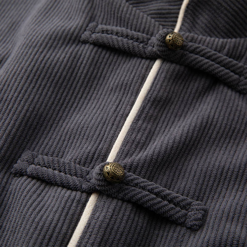 Chaqueta de algodón de manga larga con cuello mandarín y botones de rana para hombre de Buddha Stones, traje Tang con bolsillos - image 3
