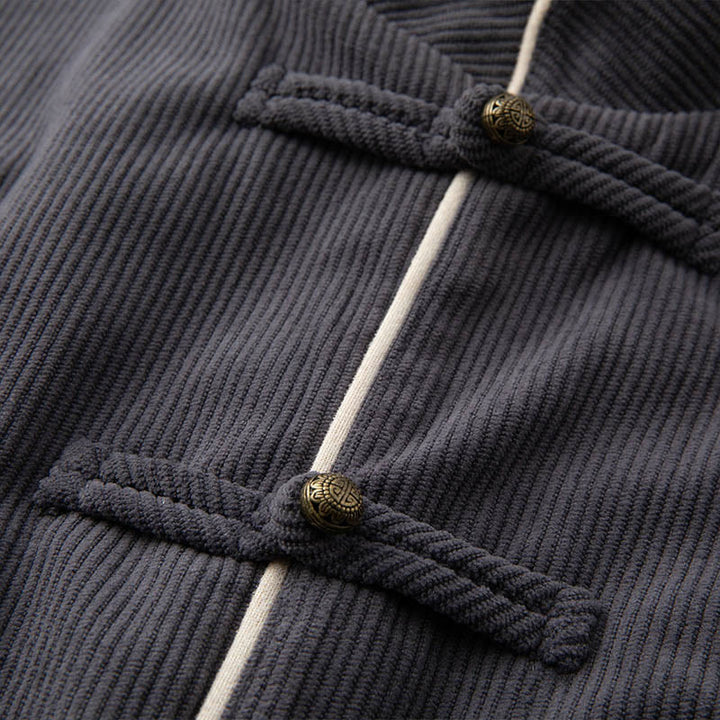 Chaqueta de algodón de manga larga con cuello mandarín y botones de rana para hombre de Buddha Stones, traje Tang con bolsillos - image 3