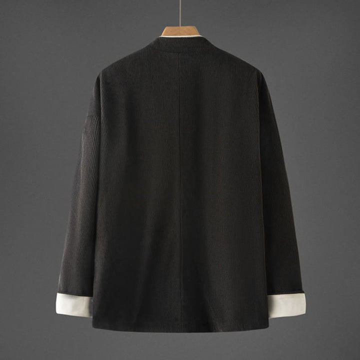 Chaqueta de algodón de manga larga con cuello mandarín y botones de rana para hombre de Buddha Stones, traje Tang con bolsillos - image 11
