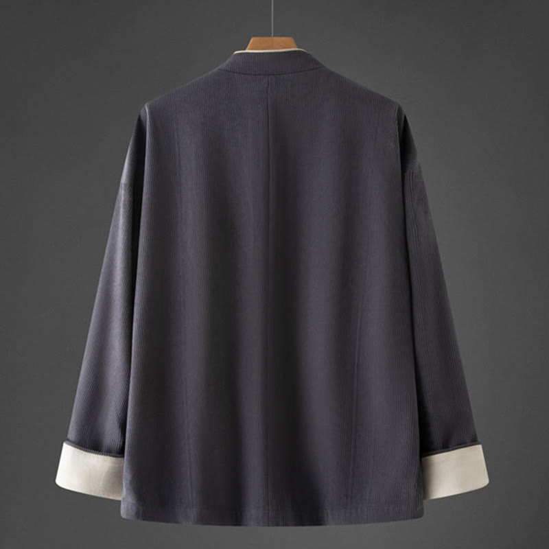 Chaqueta de algodón de manga larga con cuello mandarín y botones de rana para hombre de Buddha Stones, traje Tang con bolsillos - image 1