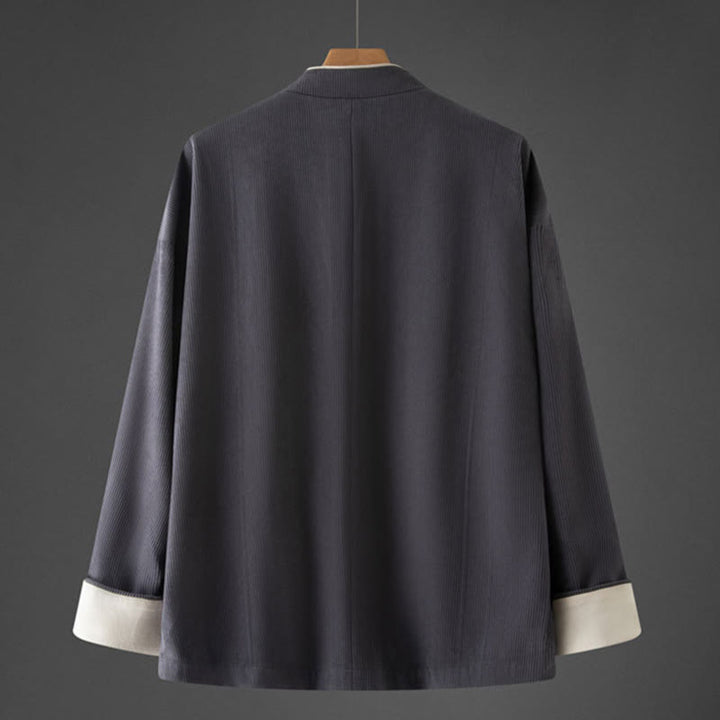 Chaqueta de algodón de manga larga con cuello mandarín y botones de rana para hombre de Buddha Stones, traje Tang con bolsillos - image 1