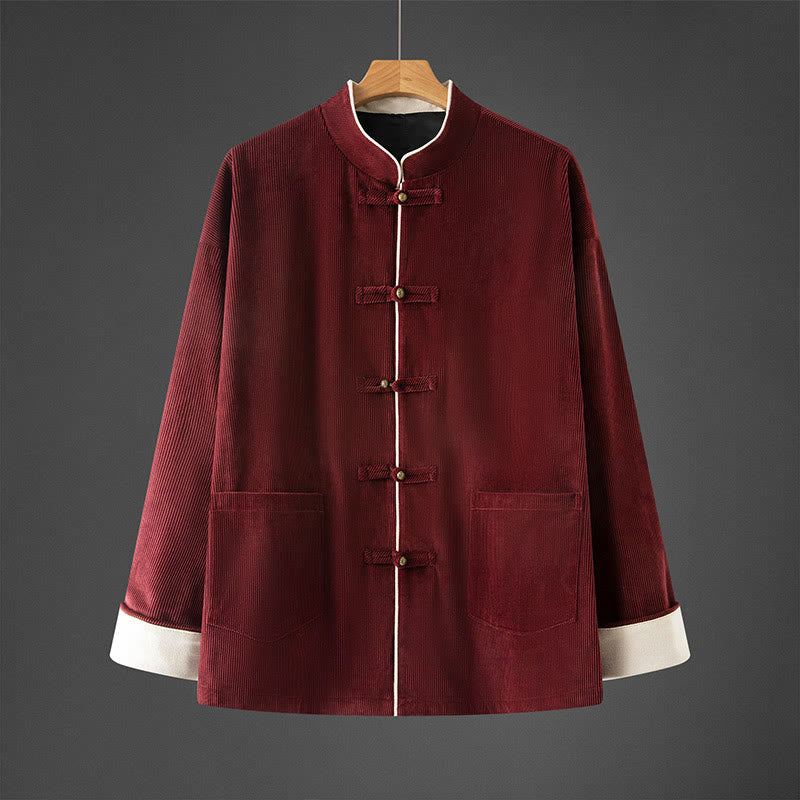 Chaqueta de algodón de manga larga con cuello mandarín y botones de rana para hombre de Buddha Stones, traje Tang con bolsillos - Ladrillo refractario - US/UK/AU46, EU56 (5XL) - image 8