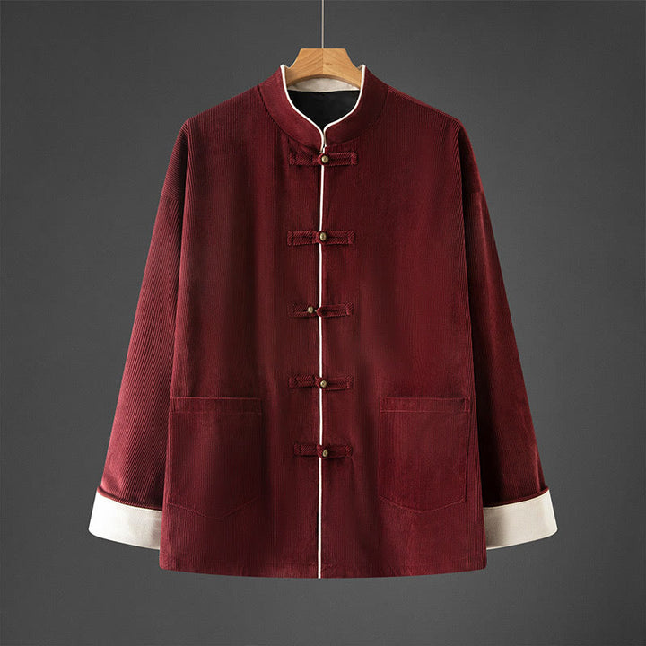 Chaqueta de algodón de manga larga con cuello mandarín y botones de rana para hombre de Buddha Stones, traje Tang con bolsillos - Ladrillo refractario - US/UK/AU46, EU56 (5XL) - image 8