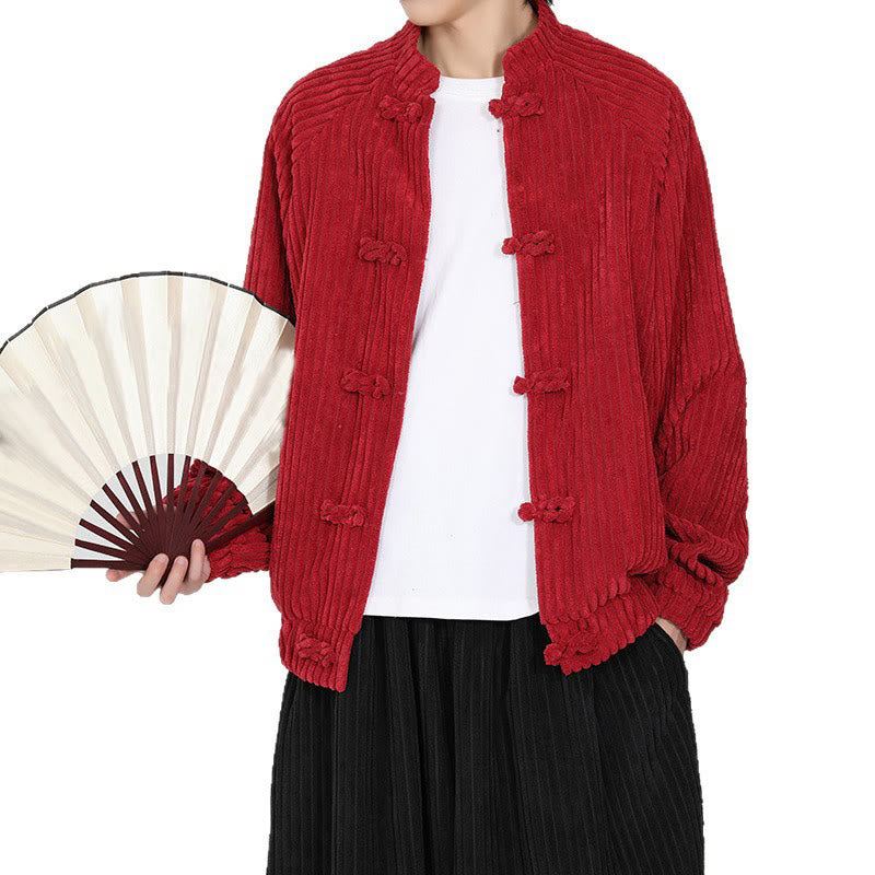 Chaqueta de pana de algodón de manga larga con botones de rana y bolsillos para hombre de Buddha Stones - image 13