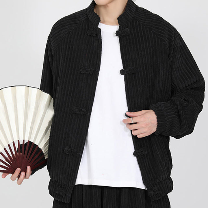 Chaqueta de pana de algodón de manga larga con botones de rana y bolsillos para hombre de Buddha Stones - image 4