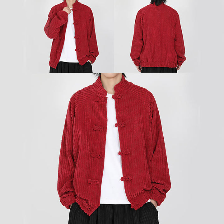 Chaqueta de pana de algodón de manga larga con botones de rana y bolsillos para hombre de Buddha Stones - image 16