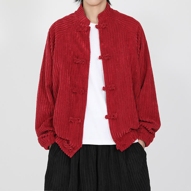 Chaqueta de pana de algodón de manga larga con botones de rana y bolsillos para hombre de Buddha Stones - Carmesí - US/UK/AU46, EU56 (5XL) - image 7