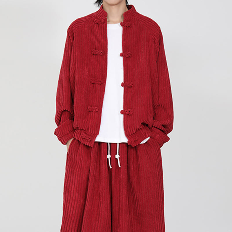 Chaqueta de pana de algodón de manga larga con botones de rana y bolsillos para hombre de Buddha Stones - image 12