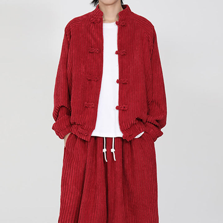 Chaqueta de pana de algodón de manga larga con botones de rana y bolsillos para hombre de Buddha Stones - image 12