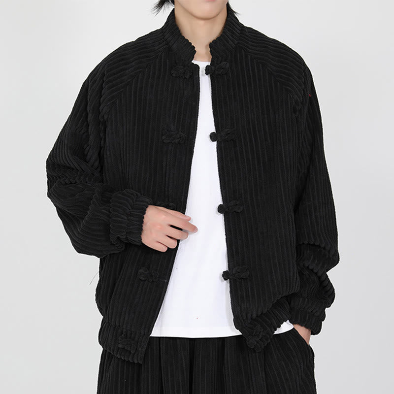 Chaqueta de pana de algodón de manga larga con botones de rana y bolsillos para hombre de Buddha Stones - Negro - US/UK/AU46, EU56 (5XL) - image 0