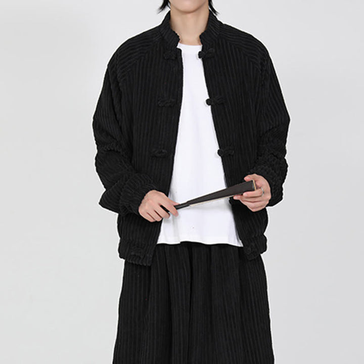 Chaqueta de pana de algodón de manga larga con botones de rana y bolsillos para hombre de Buddha Stones - image 5