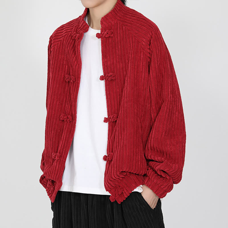 Chaqueta de pana de algodón de manga larga con botones de rana y bolsillos para hombre de Buddha Stones - image 9