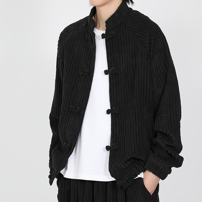 Chaqueta de pana de algodón de manga larga con botones de rana y bolsillos para hombre de Buddha Stones - image 2