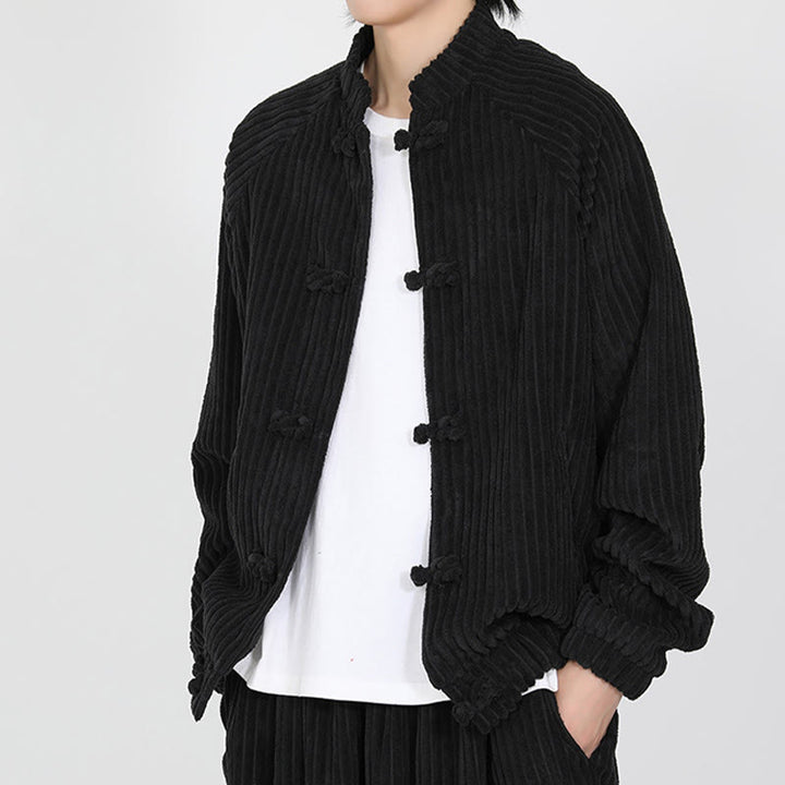 Chaqueta de pana de algodón de manga larga con botones de rana y bolsillos para hombre de Buddha Stones - image 2