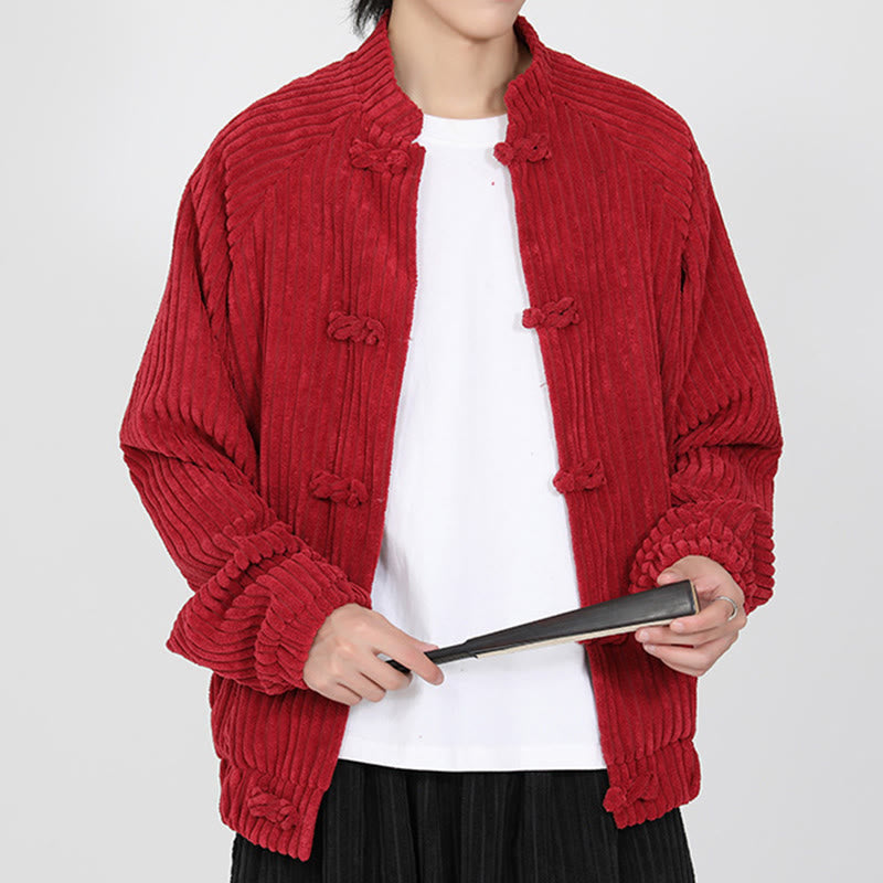 Chaqueta de pana de algodón de manga larga con botones de rana y bolsillos para hombre de Buddha Stones - image 10
