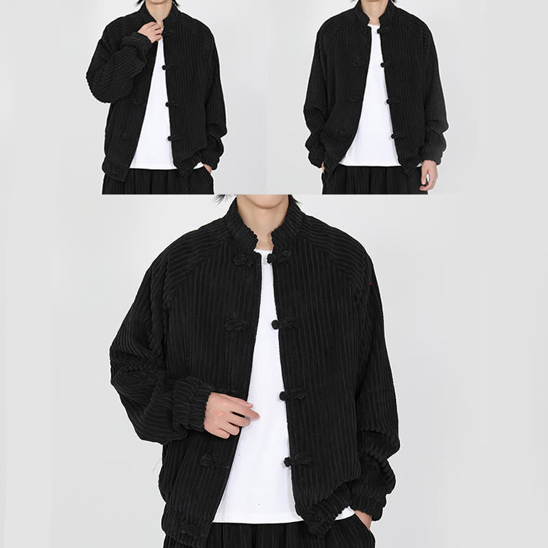 Chaqueta de pana de algodón de manga larga con botones de rana y bolsillos para hombre de Buddha Stones - image 6