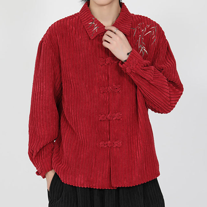 Chaqueta de pana de algodón de manga larga para hombre con diseño de rana y botones y bordado de Buddha Stones y bambú - image 11