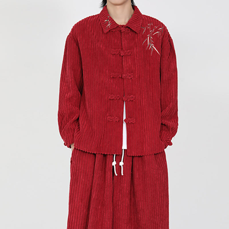 Chaqueta de pana de algodón de manga larga para hombre con diseño de rana y botones y bordado de Buddha Stones y bambú - image 16