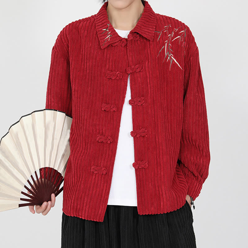 Chaqueta de pana de algodón de manga larga para hombre con diseño de rana y botones y bordado de Buddha Stones y bambú - image 14