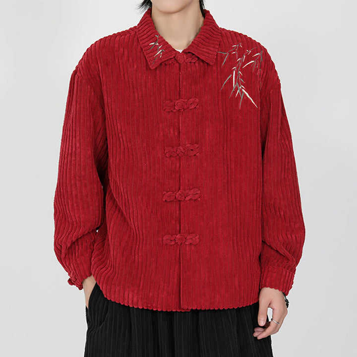 Chaqueta de pana de algodón de manga larga para hombre con diseño de rana y botones y bordado de Buddha Stones y bambú - image 10