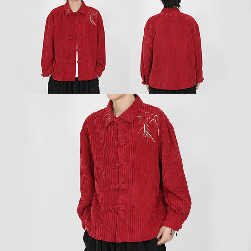 Chaqueta de pana de algodón de manga larga para hombre con diseño de rana y botones y bordado de Buddha Stones y bambú - image 19