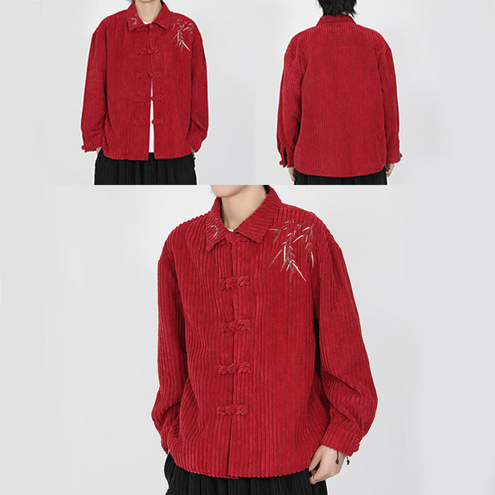 Chaqueta de pana de algodón de manga larga para hombre con diseño de rana y botones y bordado de Buddha Stones y bambú - image 19