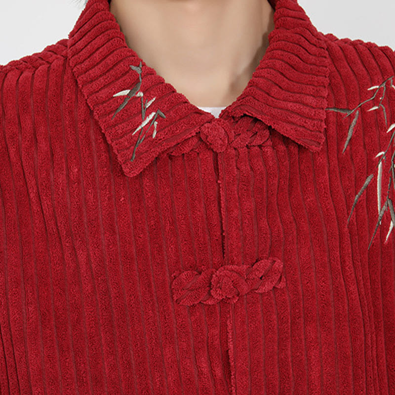 Chaqueta de pana de algodón de manga larga para hombre con diseño de rana y botones y bordado de Buddha Stones y bambú - image 17