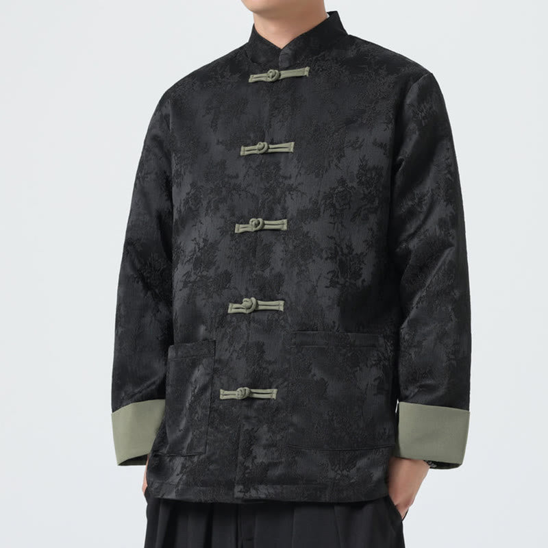 Chaqueta de algodón de manga larga para hombre con botones de rana y jacquard de Buddha Stones y bolsillos - image 1