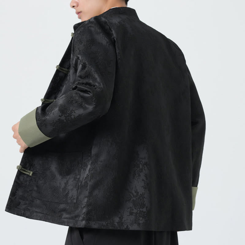 Chaqueta de algodón de manga larga para hombre con botones de rana y jacquard de Buddha Stones y bolsillos - image 7