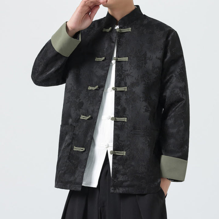 Chaqueta de algodón de manga larga para hombre con botones de rana y jacquard de Buddha Stones y bolsillos - image 3