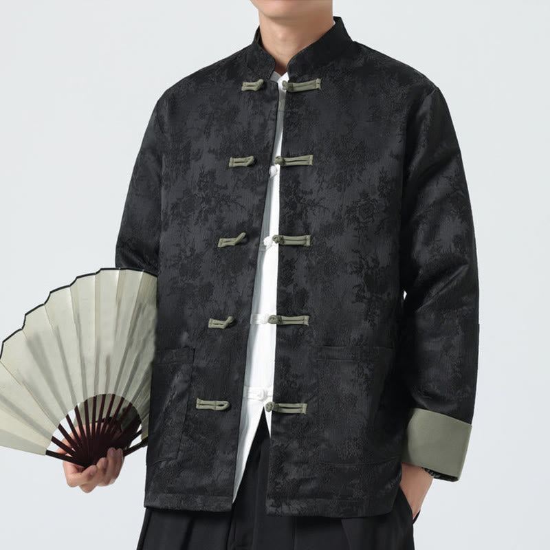 Chaqueta de algodón de manga larga para hombre con botones de rana y jacquard de Buddha Stones y bolsillos - image 8