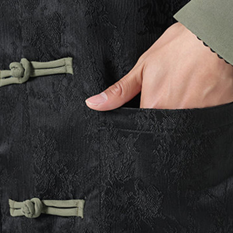 Chaqueta de algodón de manga larga para hombre con botones de rana y jacquard de Buddha Stones y bolsillos - image 10
