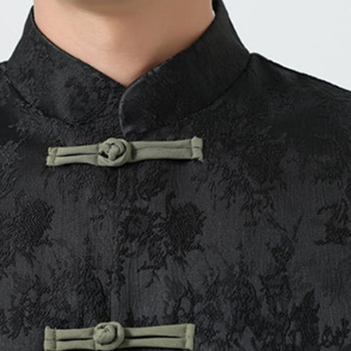 Chaqueta de algodón de manga larga para hombre con botones de rana y jacquard de Buddha Stones y bolsillos - image 9
