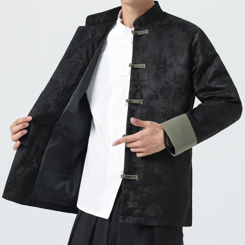 Chaqueta de algodón de manga larga para hombre con botones de rana y jacquard de Buddha Stones y bolsillos - image 6