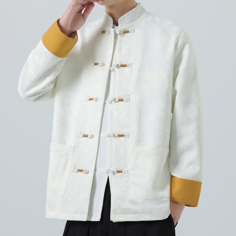 Chaqueta de algodón de manga larga para hombre con botones de rana y jacquard de Buddha Stones y bolsillos - image 14