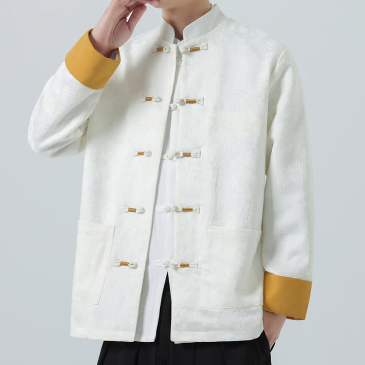 Chaqueta de algodón de manga larga para hombre con botones de rana y jacquard de Buddha Stones y bolsillos - image 14