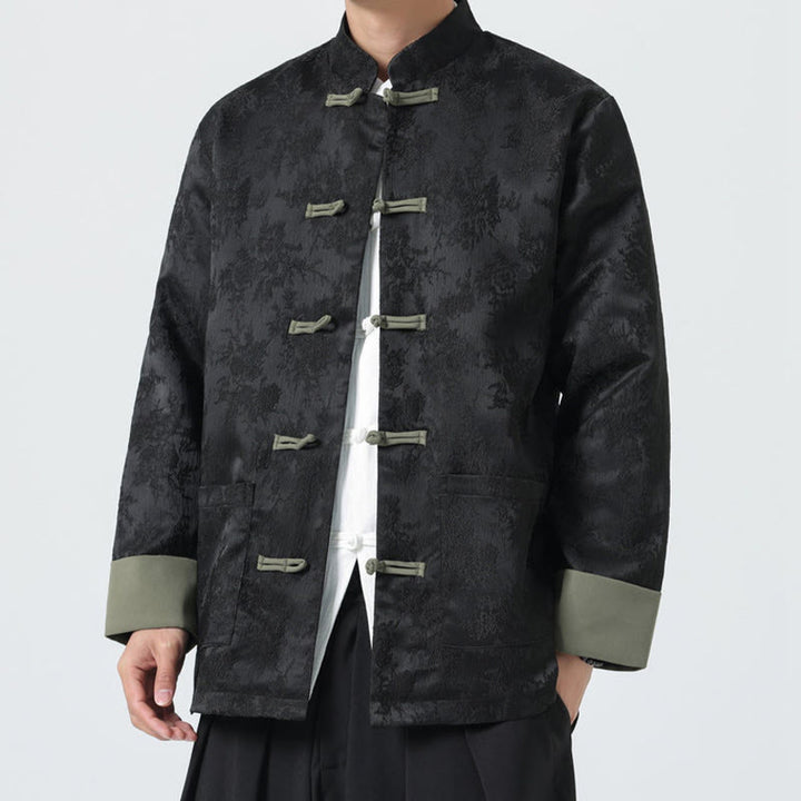 Chaqueta de algodón de manga larga para hombre con botones de rana y jacquard de Buddha Stones y bolsillos - image 2