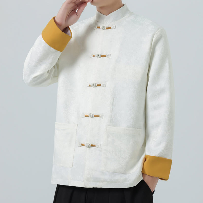 Chaqueta de algodón de manga larga para hombre con botones de rana y jacquard de Buddha Stones y bolsillos - image 15