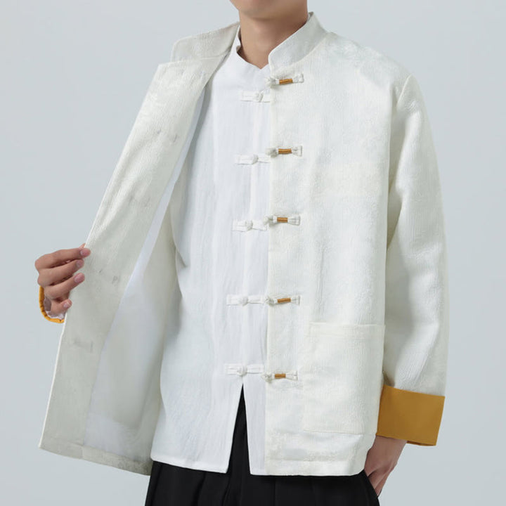 Chaqueta de algodón de manga larga para hombre con botones de rana y jacquard de Buddha Stones y bolsillos - image 16