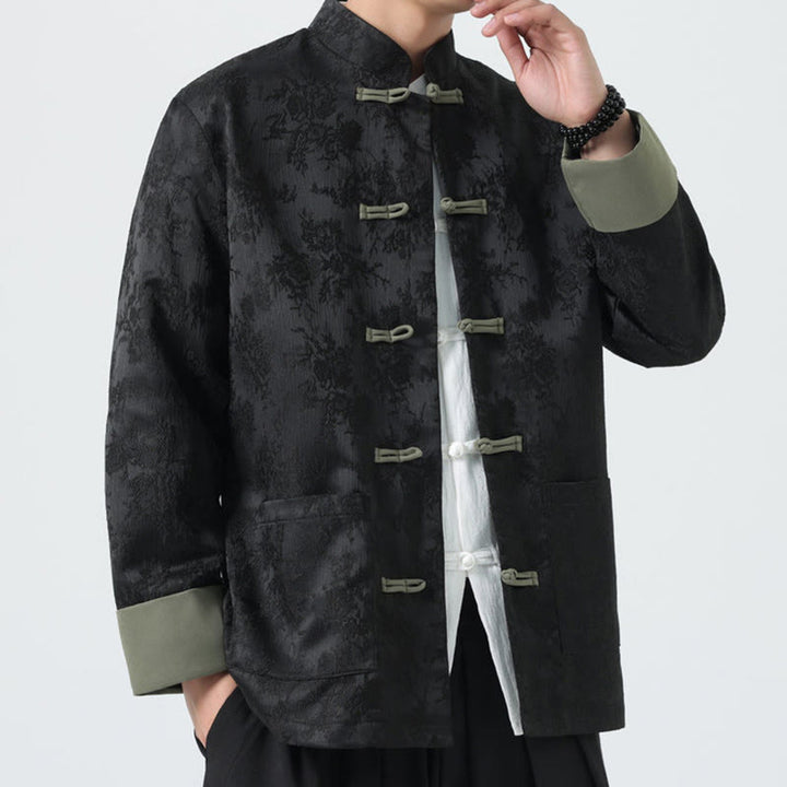 Chaqueta de algodón de manga larga para hombre con botones de rana y jacquard de Buddha Stones y bolsillos - image 5