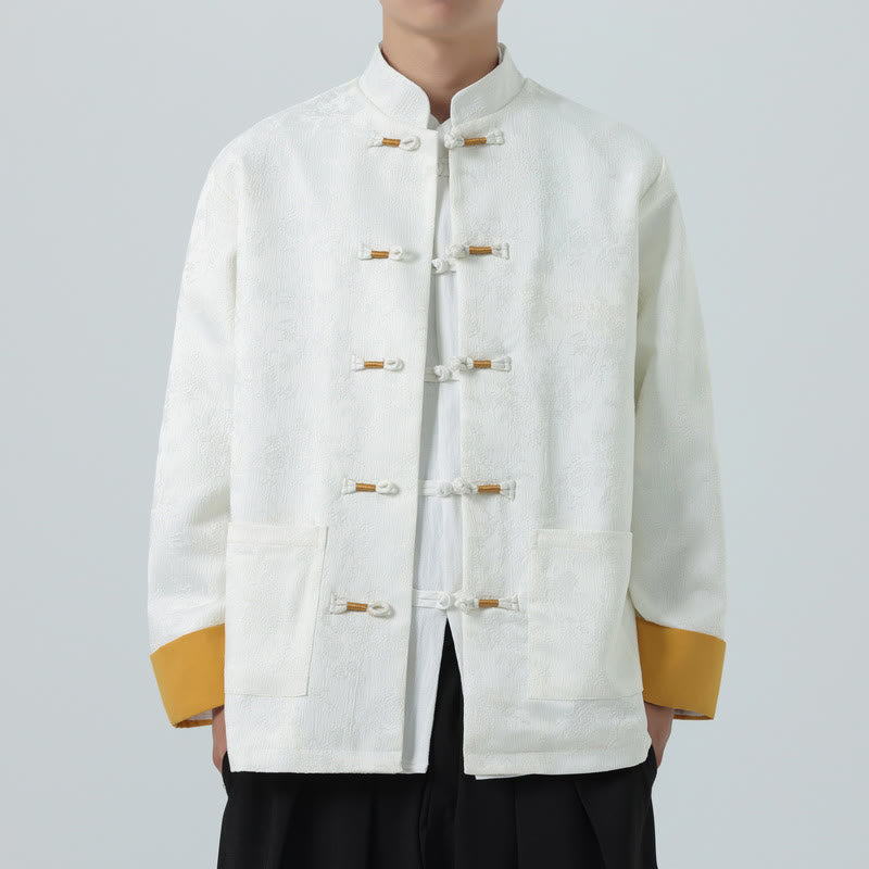 Chaqueta de algodón de manga larga para hombre con botones de rana y jacquard de Buddha Stones y bolsillos - image 13